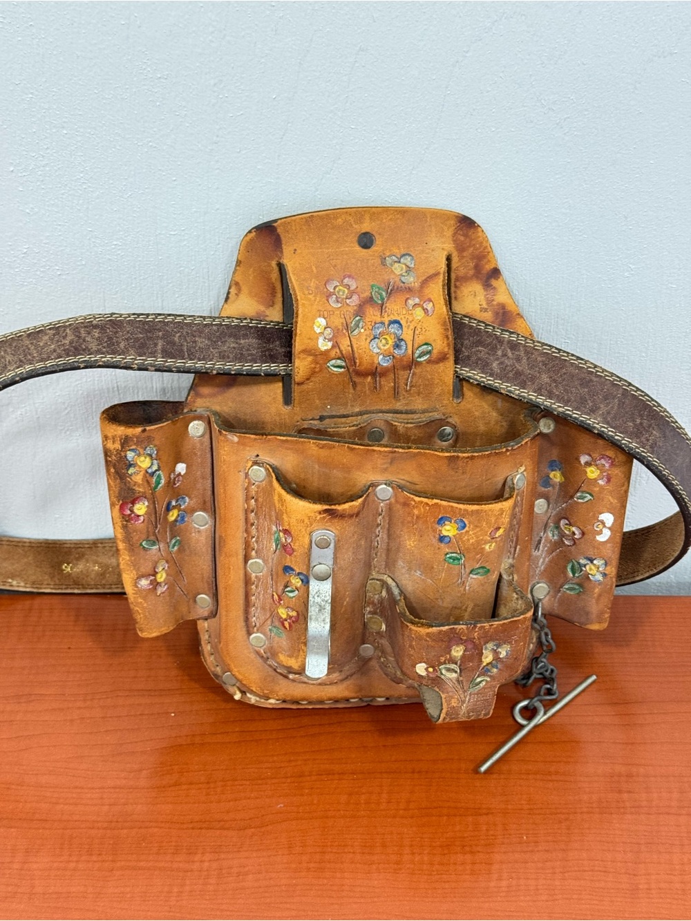 Leather Tool Pouch Floral Pattern